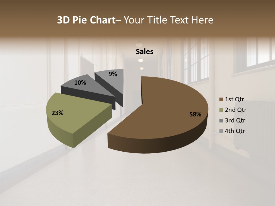 A Long Hallway In An Old High School PowerPoint Template