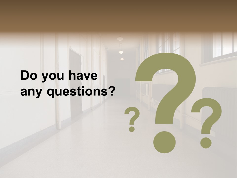 A Long Hallway In An Old High School PowerPoint Template