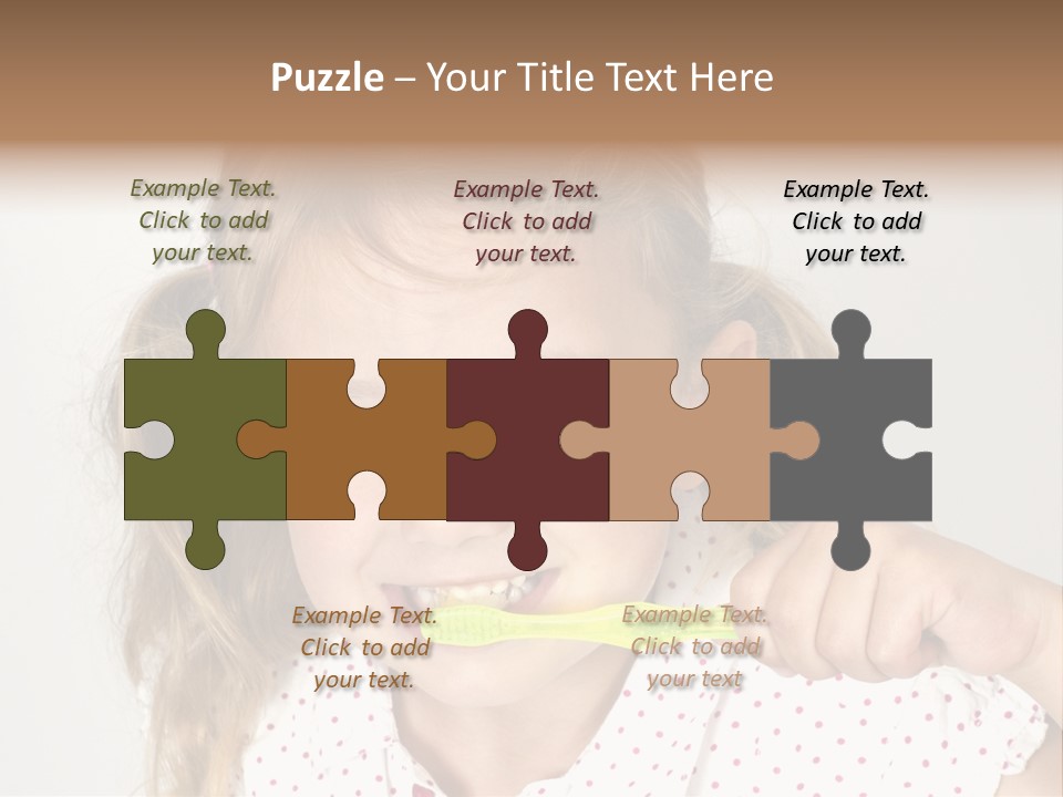 A Little Girl Brushing Her Teeth With A Brightly Colored Toothbrush PowerPoint Template