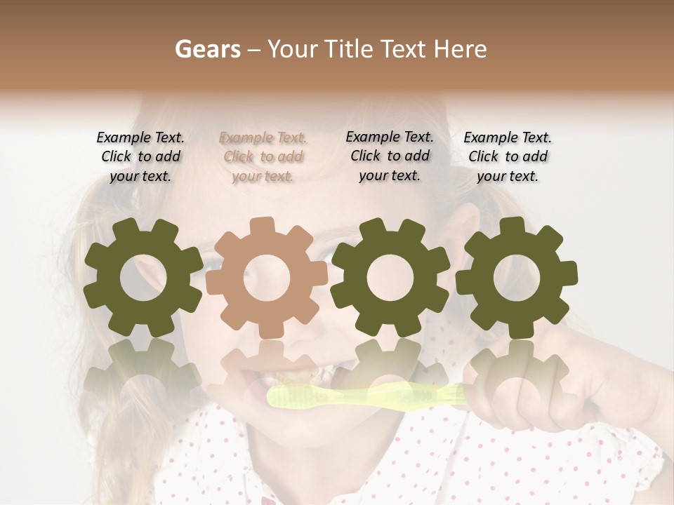 A Little Girl Brushing Her Teeth With A Brightly Colored Toothbrush PowerPoint Template