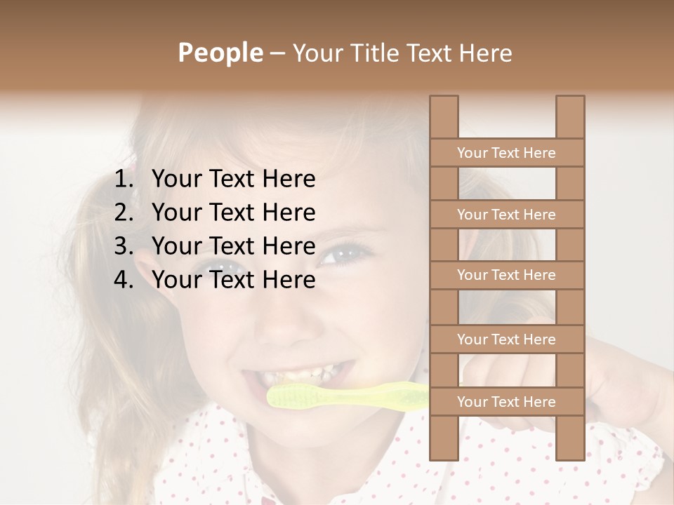 A Little Girl Brushing Her Teeth With A Brightly Colored Toothbrush PowerPoint Template