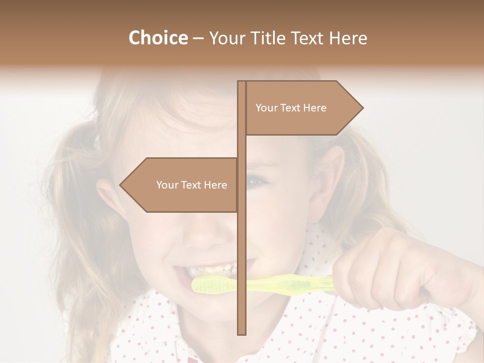 A Little Girl Brushing Her Teeth With A Brightly Colored Toothbrush PowerPoint Template