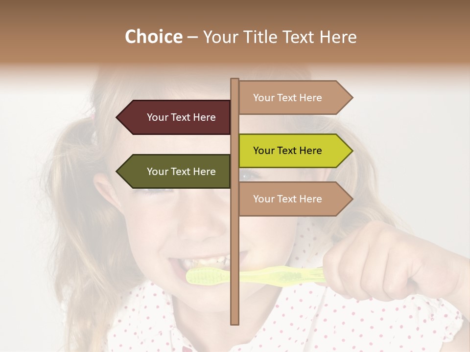 A Little Girl Brushing Her Teeth With A Brightly Colored Toothbrush PowerPoint Template