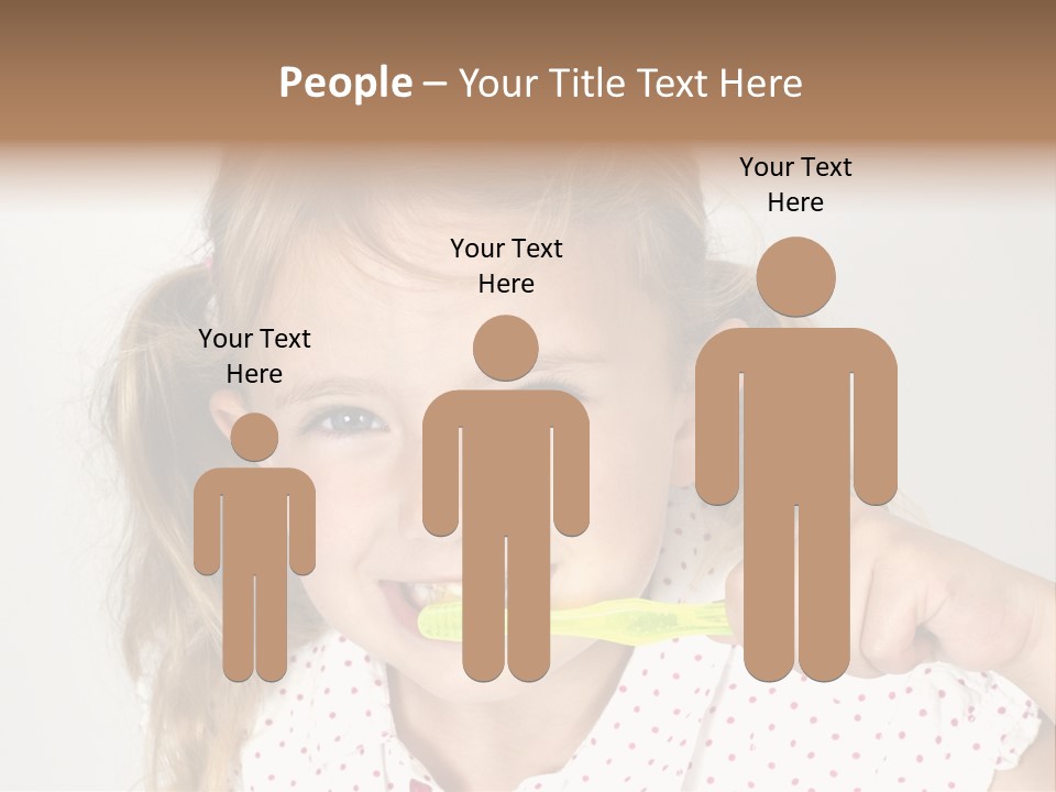 A Little Girl Brushing Her Teeth With A Brightly Colored Toothbrush PowerPoint Template