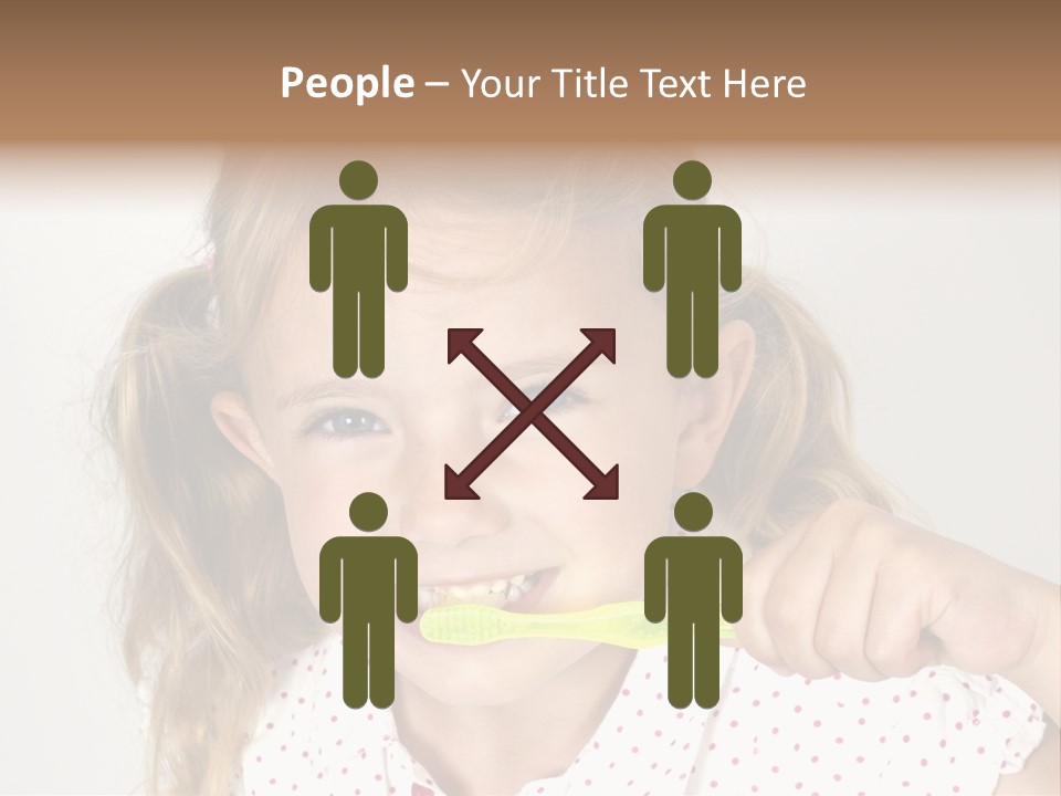 A Little Girl Brushing Her Teeth With A Brightly Colored Toothbrush PowerPoint Template