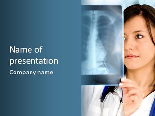 Female Doctor Looking At A Lungs Or Torso Xray PowerPoint Template