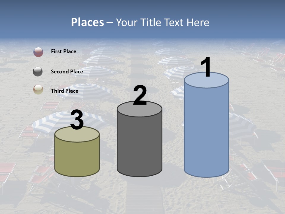 A Beach Filled With Lots Of Blue And White Umbrellas PowerPoint Template