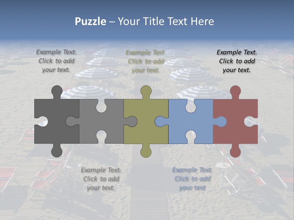 A Beach Filled With Lots Of Blue And White Umbrellas PowerPoint Template