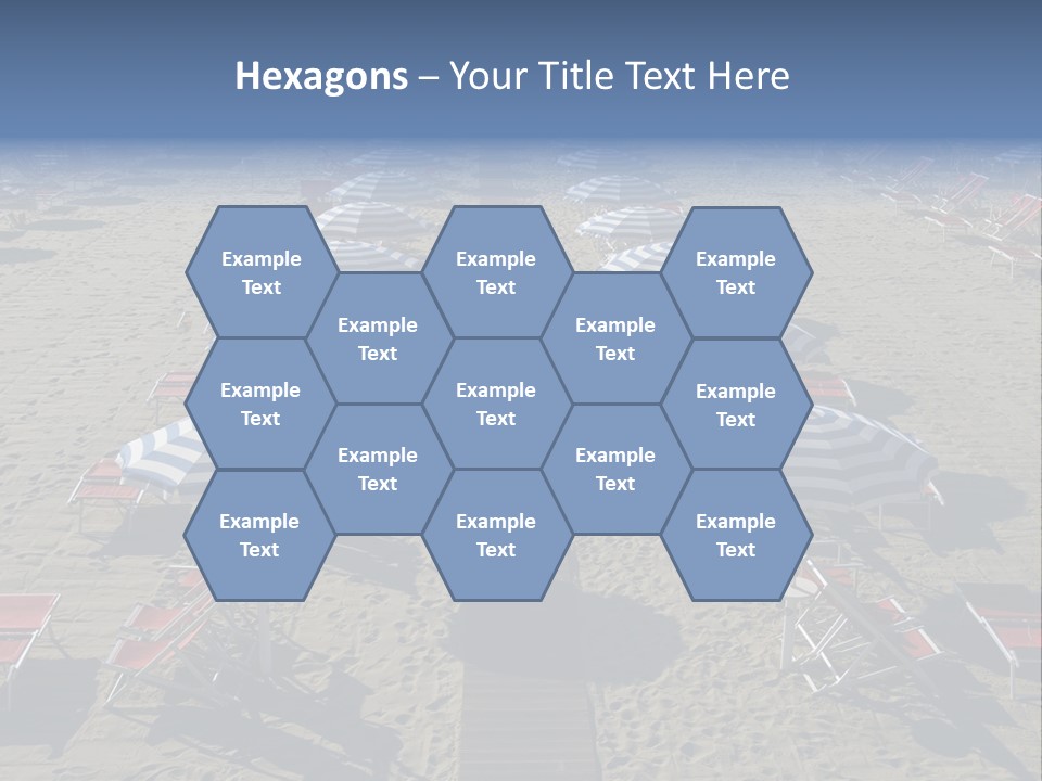 A Beach Filled With Lots Of Blue And White Umbrellas PowerPoint Template