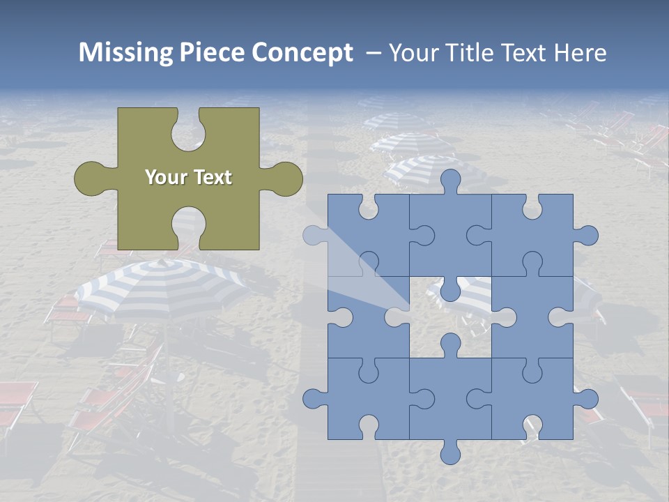 A Beach Filled With Lots Of Blue And White Umbrellas PowerPoint Template