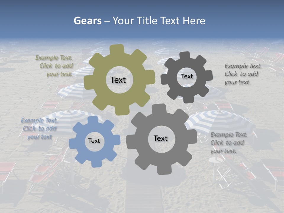 A Beach Filled With Lots Of Blue And White Umbrellas PowerPoint Template