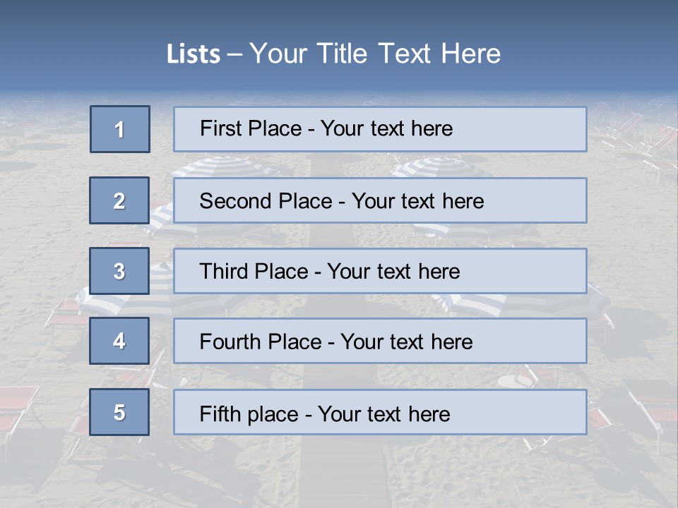 A Beach Filled With Lots Of Blue And White Umbrellas PowerPoint Template