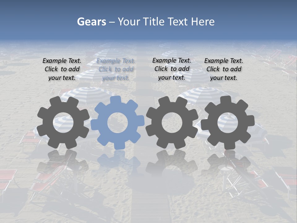 A Beach Filled With Lots Of Blue And White Umbrellas PowerPoint Template