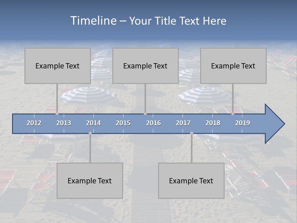 A Beach Filled With Lots Of Blue And White Umbrellas PowerPoint Template