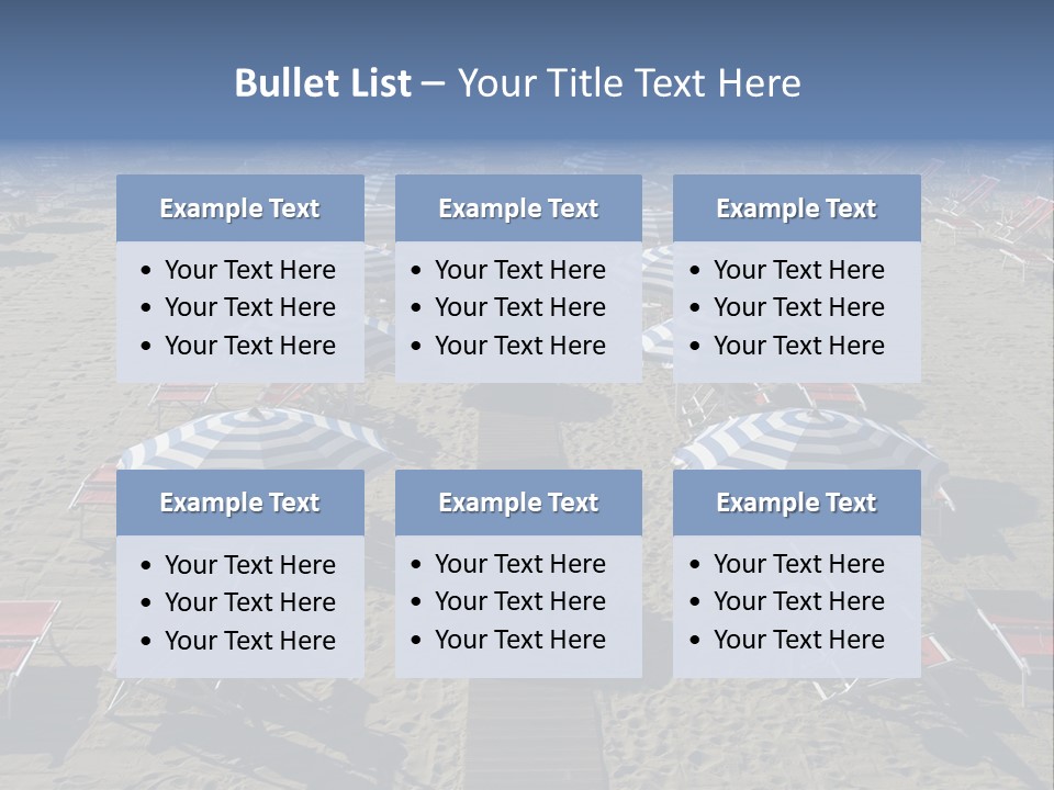 A Beach Filled With Lots Of Blue And White Umbrellas PowerPoint Template