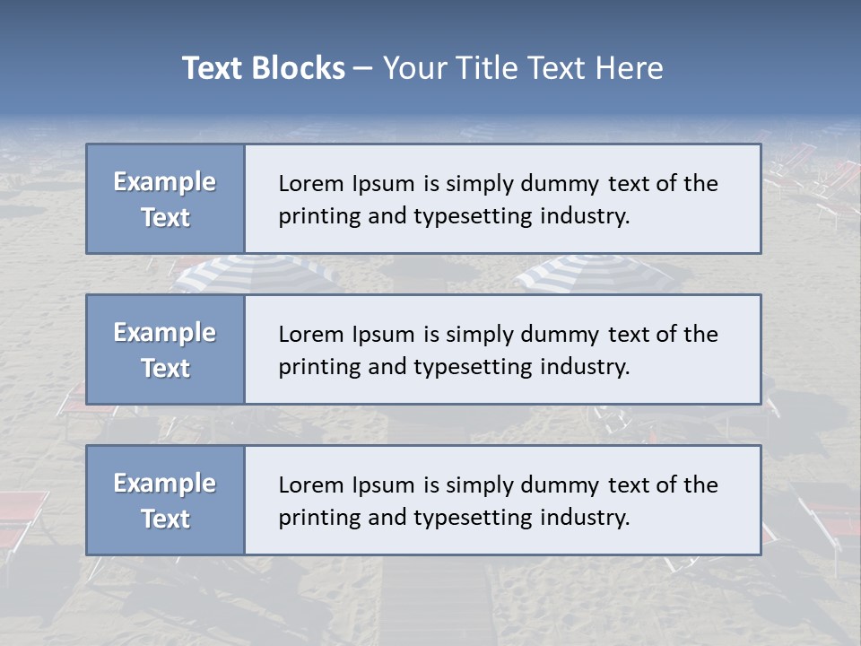 A Beach Filled With Lots Of Blue And White Umbrellas PowerPoint Template