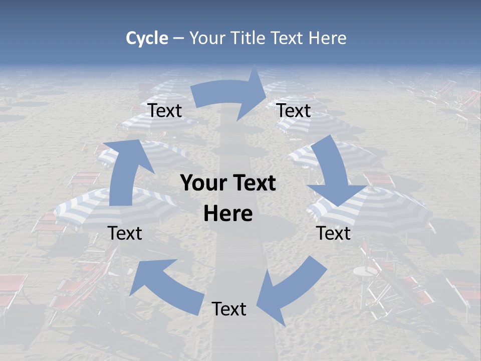 A Beach Filled With Lots Of Blue And White Umbrellas PowerPoint Template