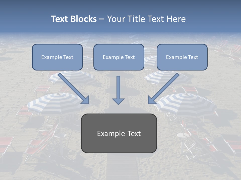 A Beach Filled With Lots Of Blue And White Umbrellas PowerPoint Template