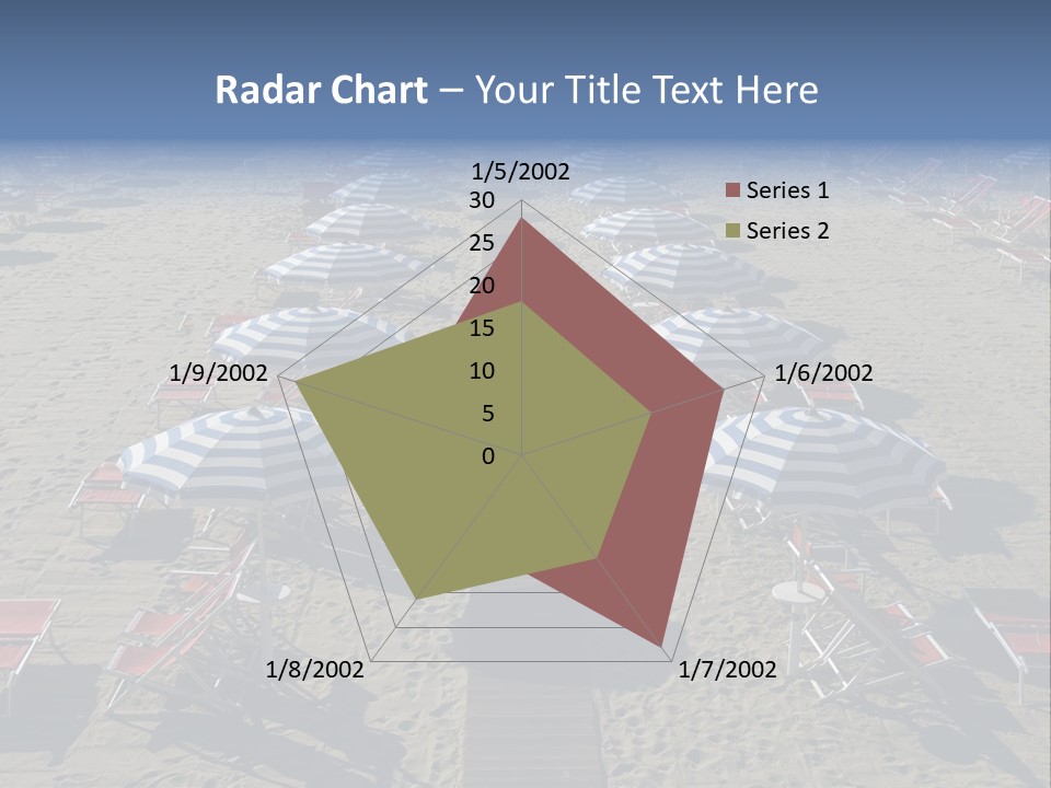 A Beach Filled With Lots Of Blue And White Umbrellas PowerPoint Template