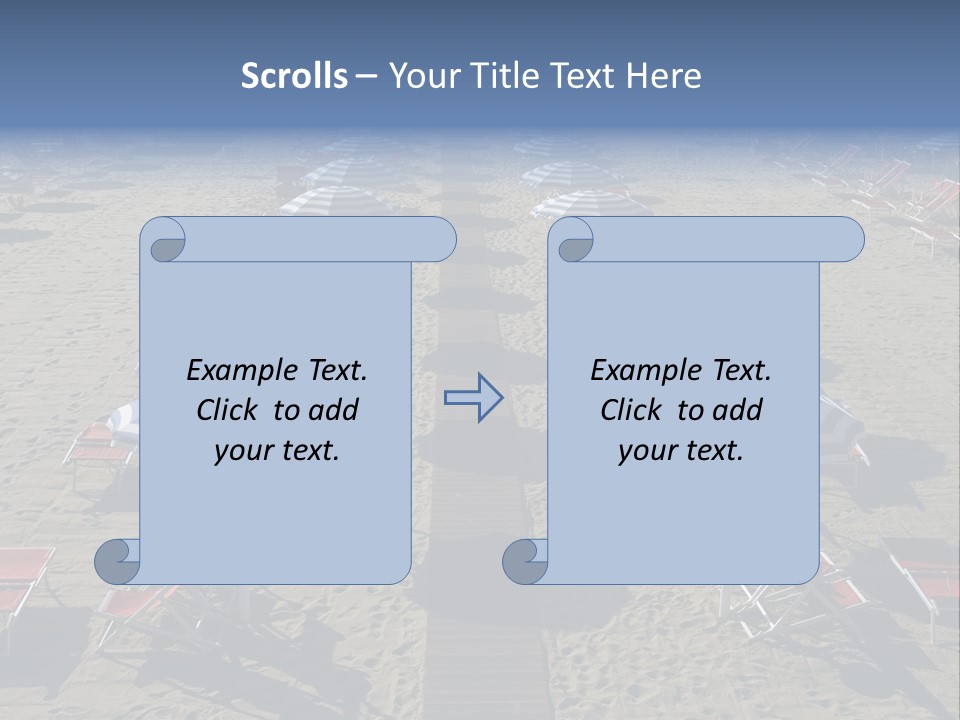 A Beach Filled With Lots Of Blue And White Umbrellas PowerPoint Template