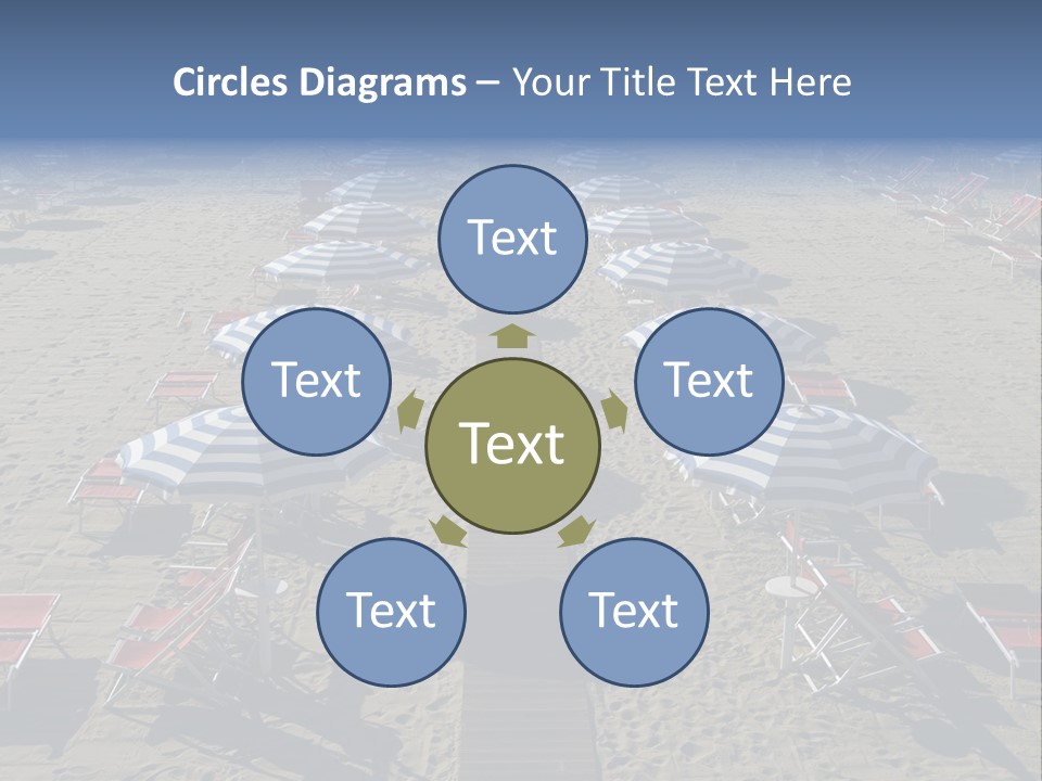 A Beach Filled With Lots Of Blue And White Umbrellas PowerPoint Template