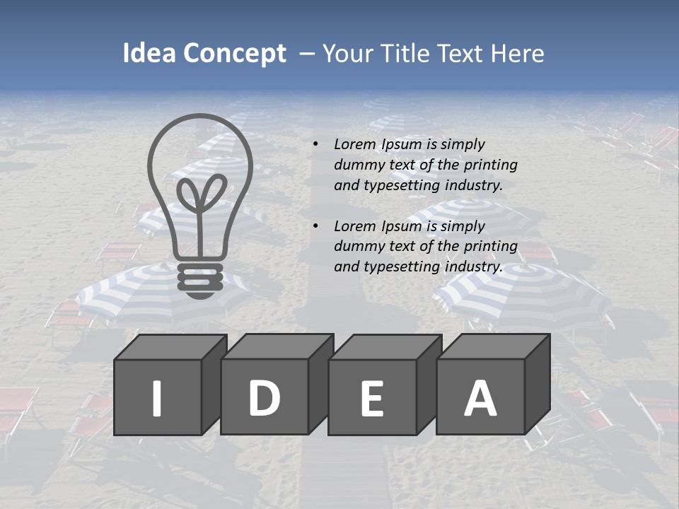 A Beach Filled With Lots Of Blue And White Umbrellas PowerPoint Template