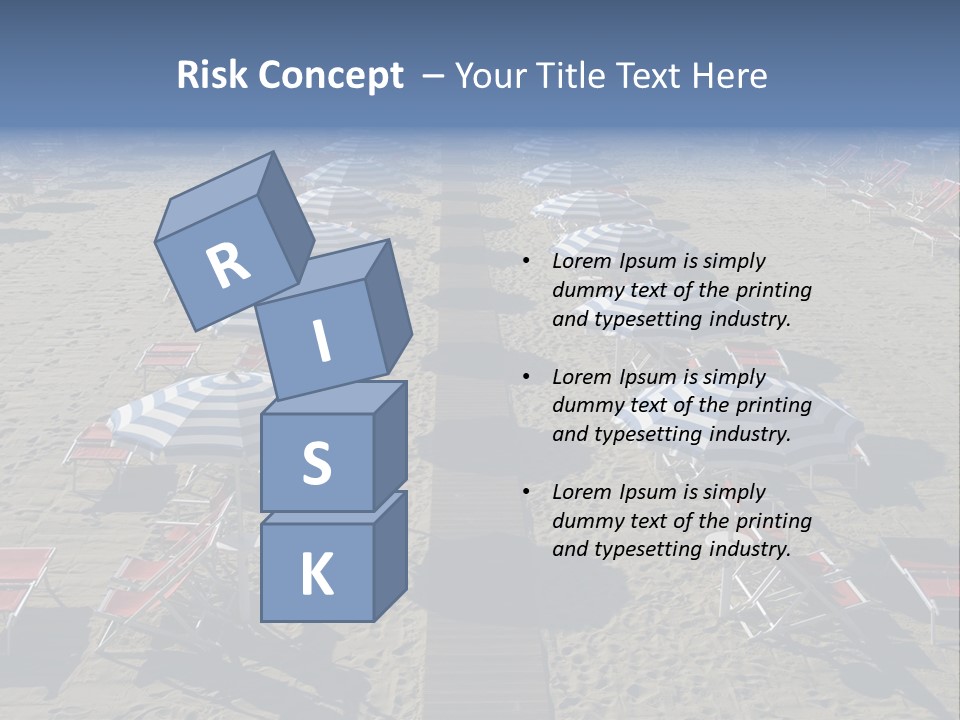 A Beach Filled With Lots Of Blue And White Umbrellas PowerPoint Template