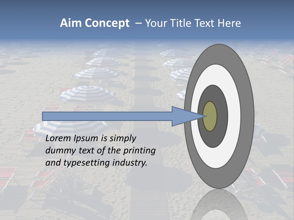 A Beach Filled With Lots Of Blue And White Umbrellas PowerPoint Template