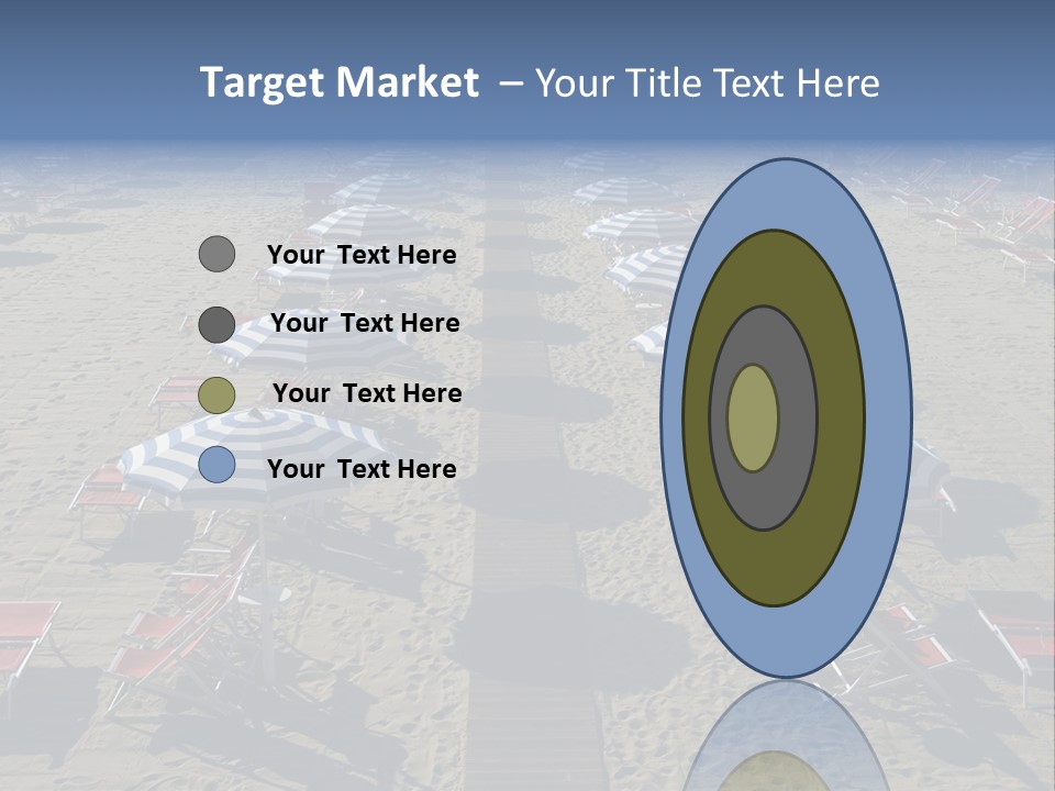 A Beach Filled With Lots Of Blue And White Umbrellas PowerPoint Template