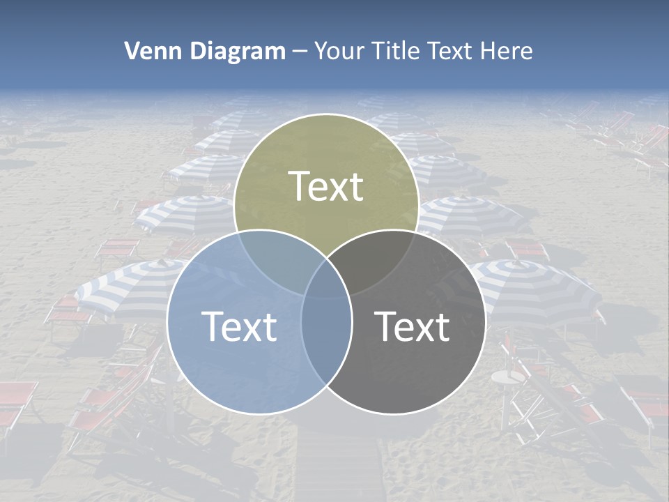 A Beach Filled With Lots Of Blue And White Umbrellas PowerPoint Template