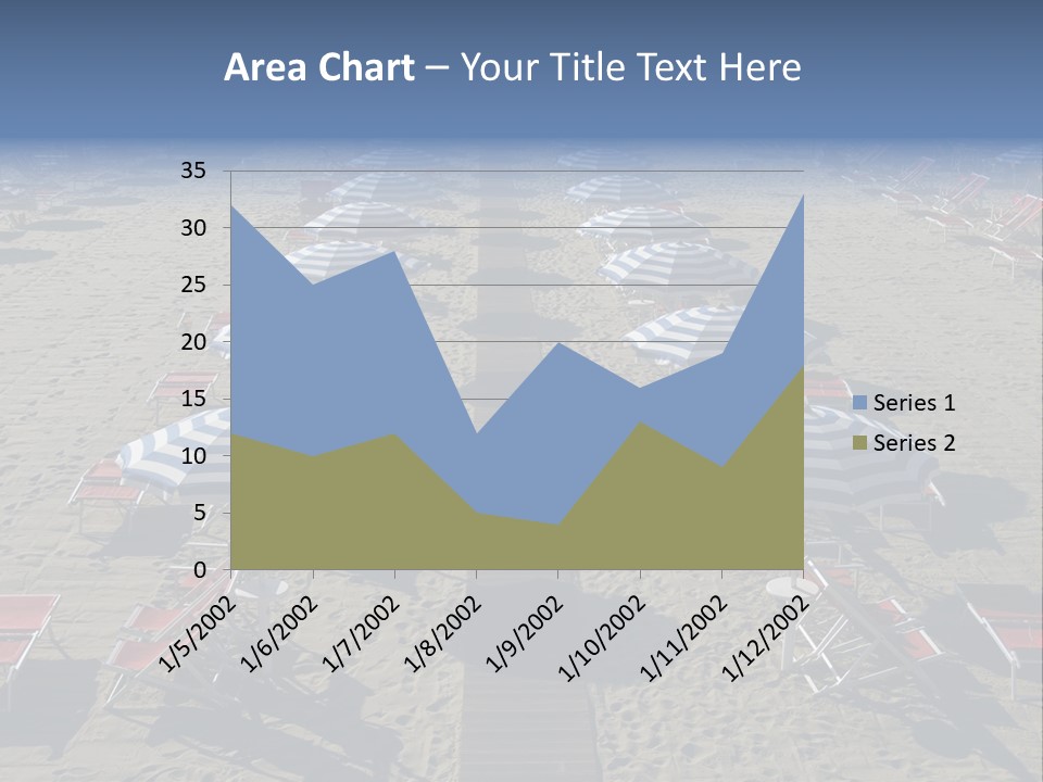 A Beach Filled With Lots Of Blue And White Umbrellas PowerPoint Template