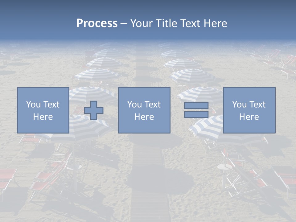 A Beach Filled With Lots Of Blue And White Umbrellas PowerPoint Template