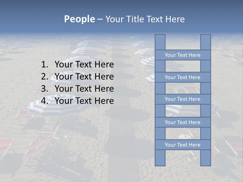 A Beach Filled With Lots Of Blue And White Umbrellas PowerPoint Template