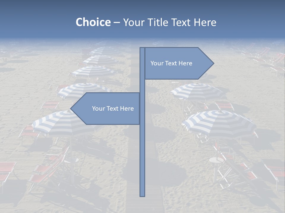 A Beach Filled With Lots Of Blue And White Umbrellas PowerPoint Template