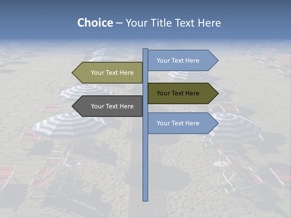 A Beach Filled With Lots Of Blue And White Umbrellas PowerPoint Template