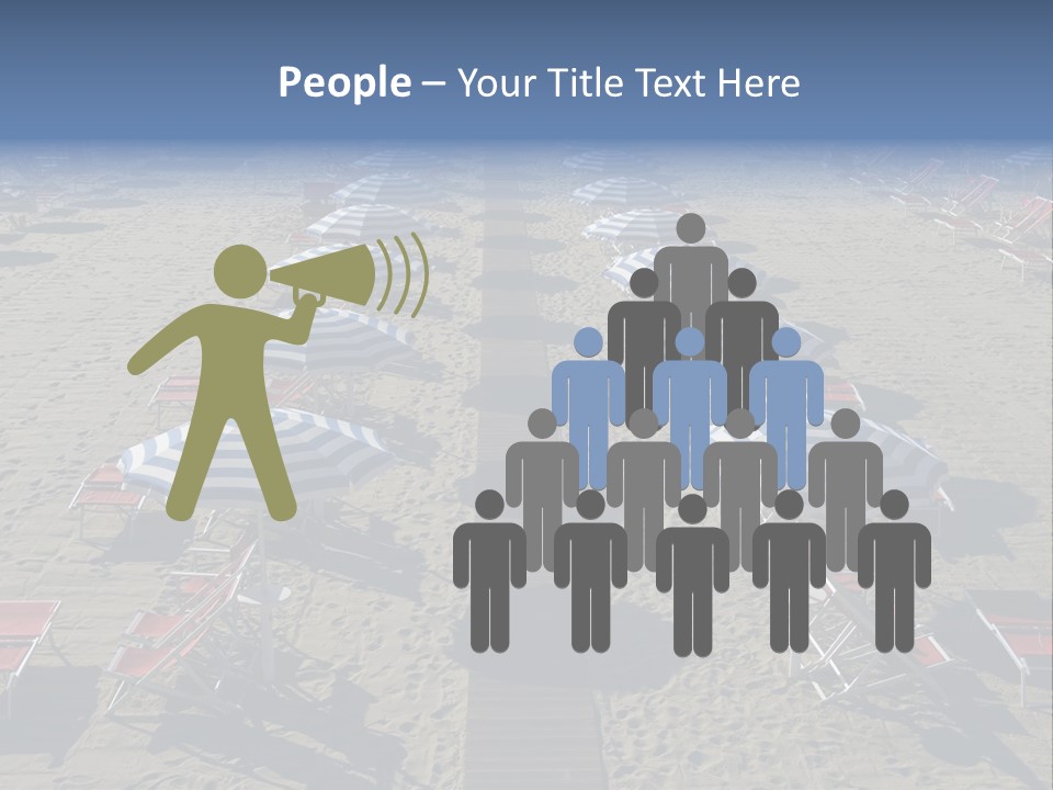 A Beach Filled With Lots Of Blue And White Umbrellas PowerPoint Template