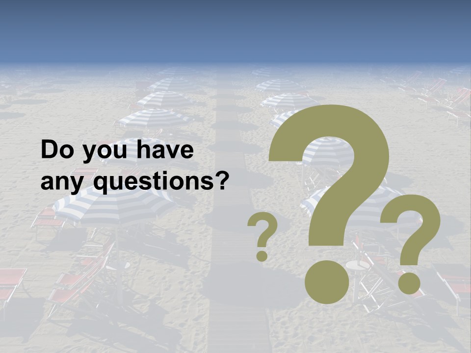 A Beach Filled With Lots Of Blue And White Umbrellas PowerPoint Template