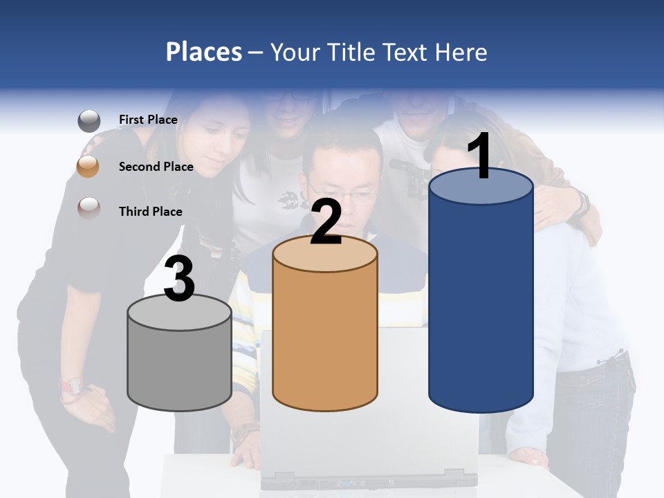 Group Of Students On A Laptop Over A White Background PowerPoint Template