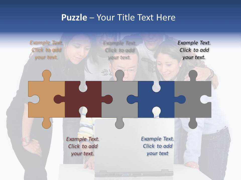 Group Of Students On A Laptop Over A White Background PowerPoint Template