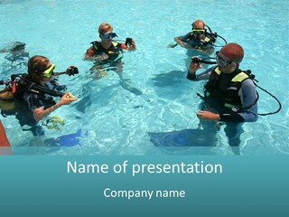 Instructor And Students During Scuba Diving Lessons PowerPoint Template