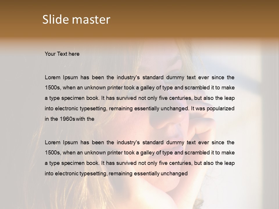 A Woman Looking Out A Window With Her Hand On Her Face PowerPoint Template