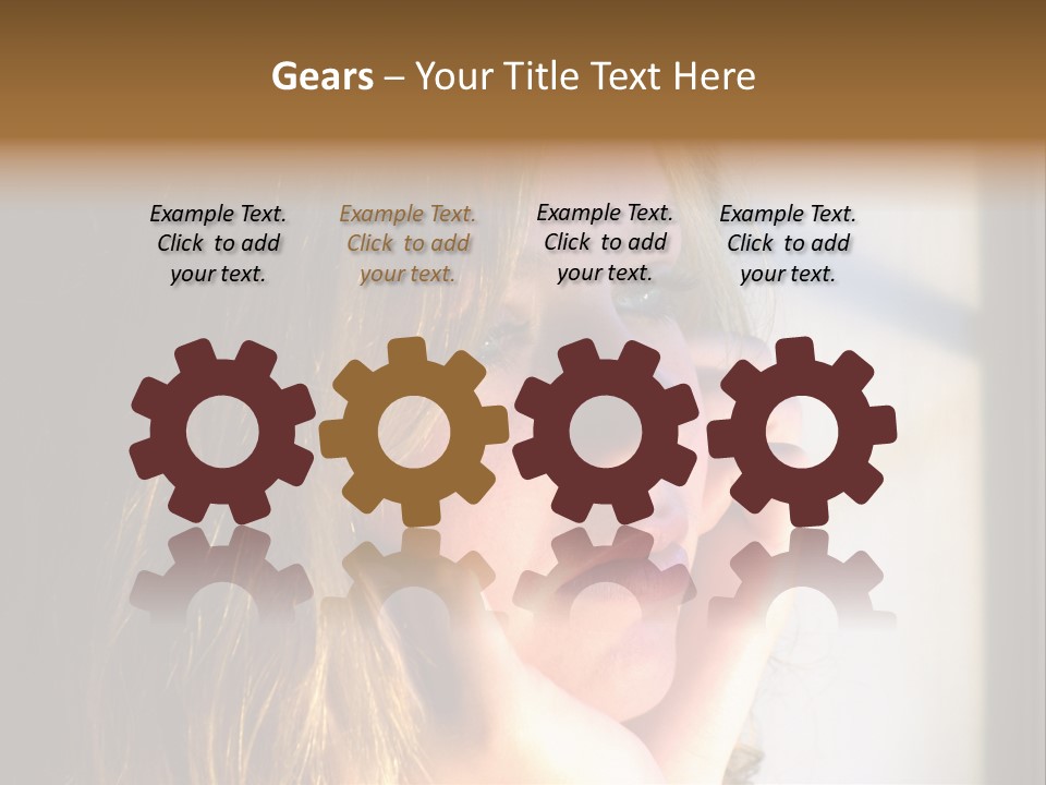 A Woman Looking Out A Window With Her Hand On Her Face PowerPoint Template