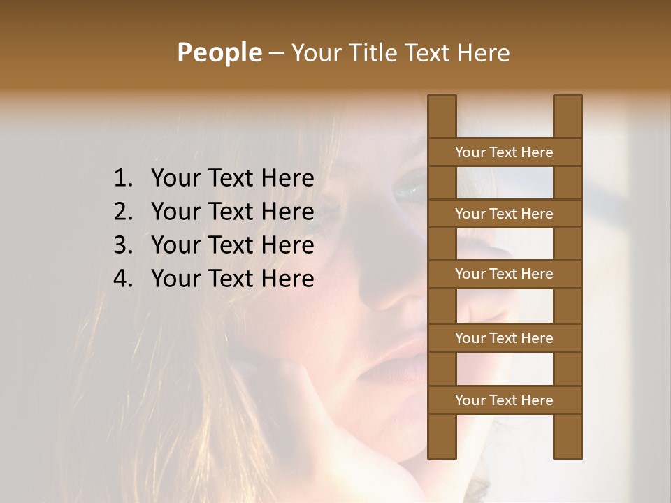 A Woman Looking Out A Window With Her Hand On Her Face PowerPoint Template