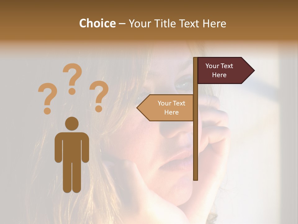 A Woman Looking Out A Window With Her Hand On Her Face PowerPoint Template