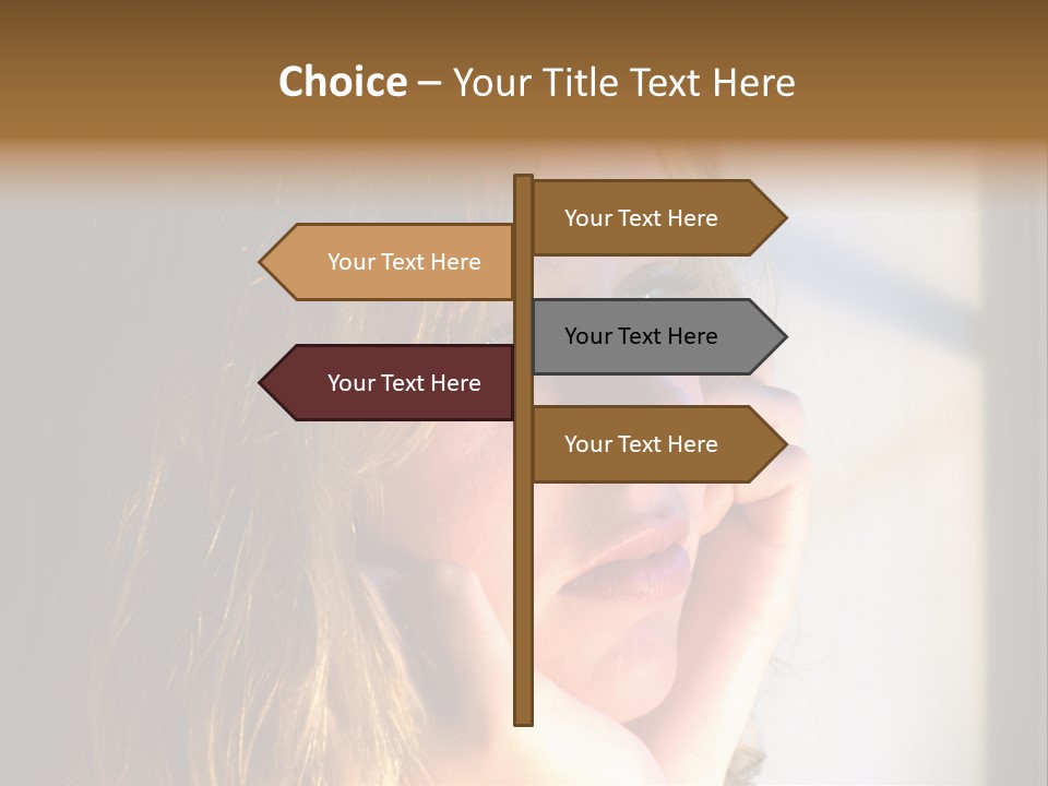 A Woman Looking Out A Window With Her Hand On Her Face PowerPoint Template