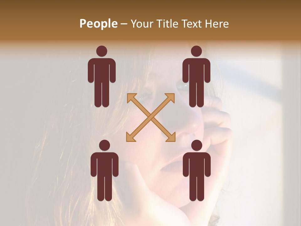 A Woman Looking Out A Window With Her Hand On Her Face PowerPoint Template