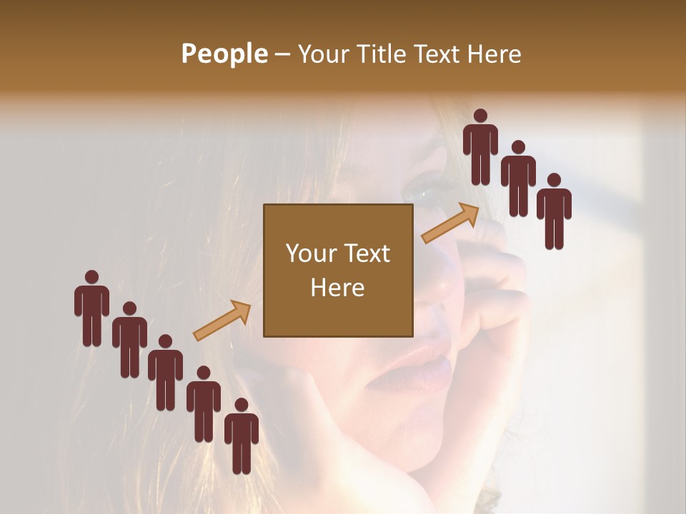 A Woman Looking Out A Window With Her Hand On Her Face PowerPoint Template