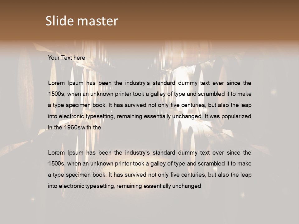 French Oak Barrels With Wine Being Stored In Pleisir De Merle Wine Cellar In Franschhoek, Western Cape, South Africa PowerPoint Template