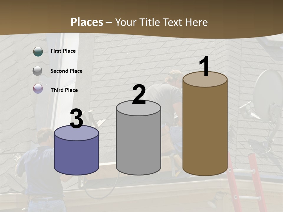 Two Men, Roofers, Lay Down A New Roof On A Home In The Neighborhood. (14Mp Camera) PowerPoint Template