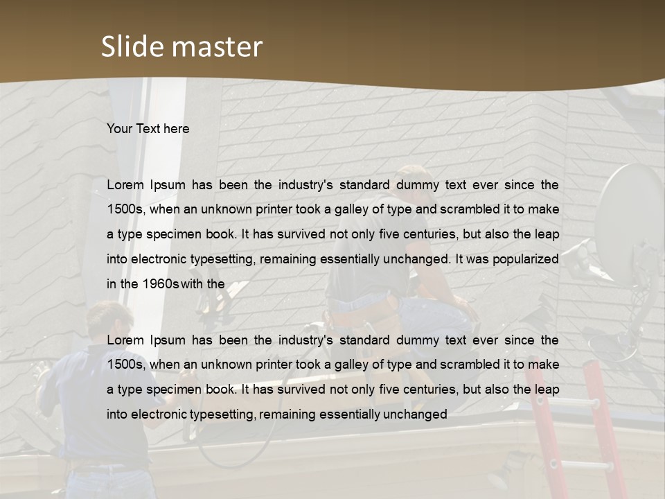 Two Men, Roofers, Lay Down A New Roof On A Home In The Neighborhood. (14Mp Camera) PowerPoint Template